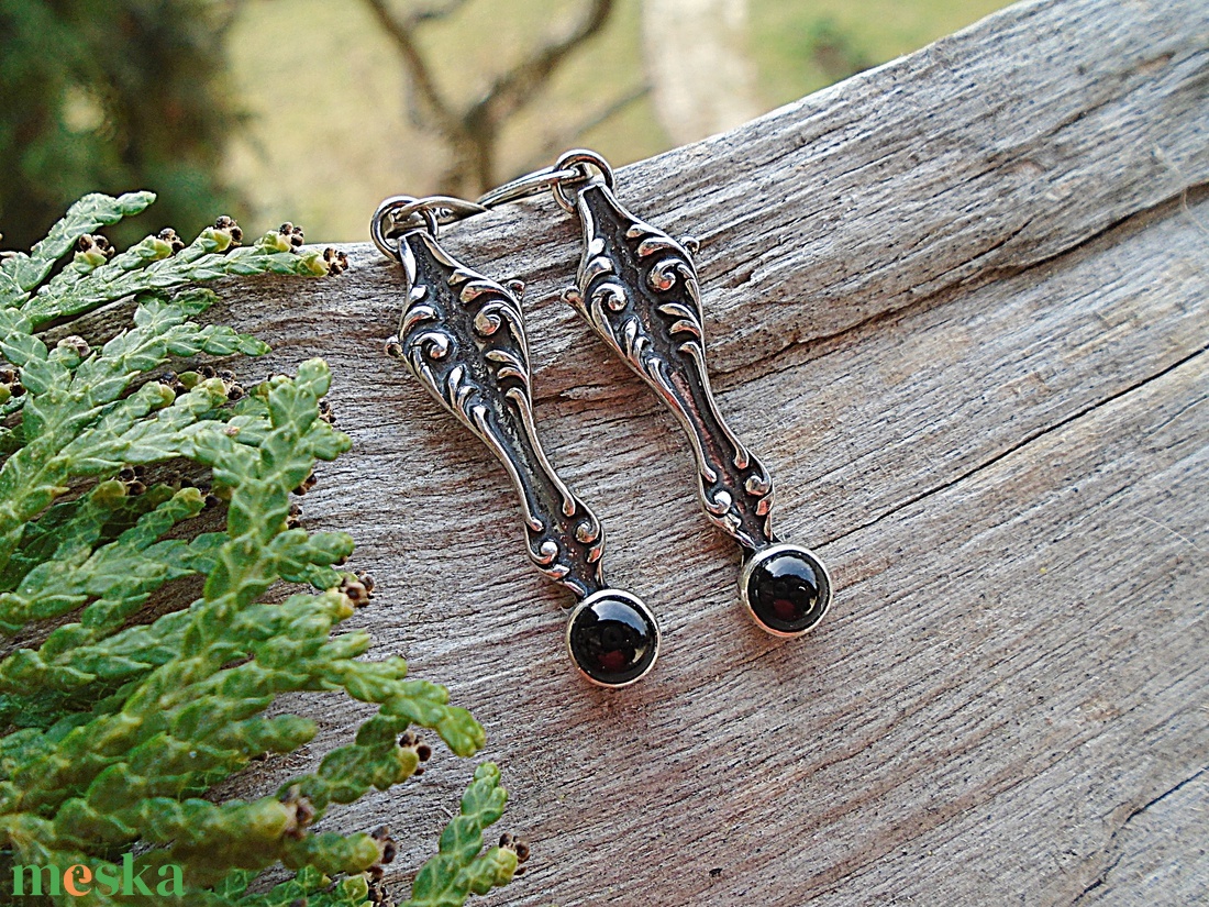 Ezüst fülbevaló Ag925 Viktorian - Onyx - ékszer - fülbevaló - lógó fülbevaló - Meska.hu