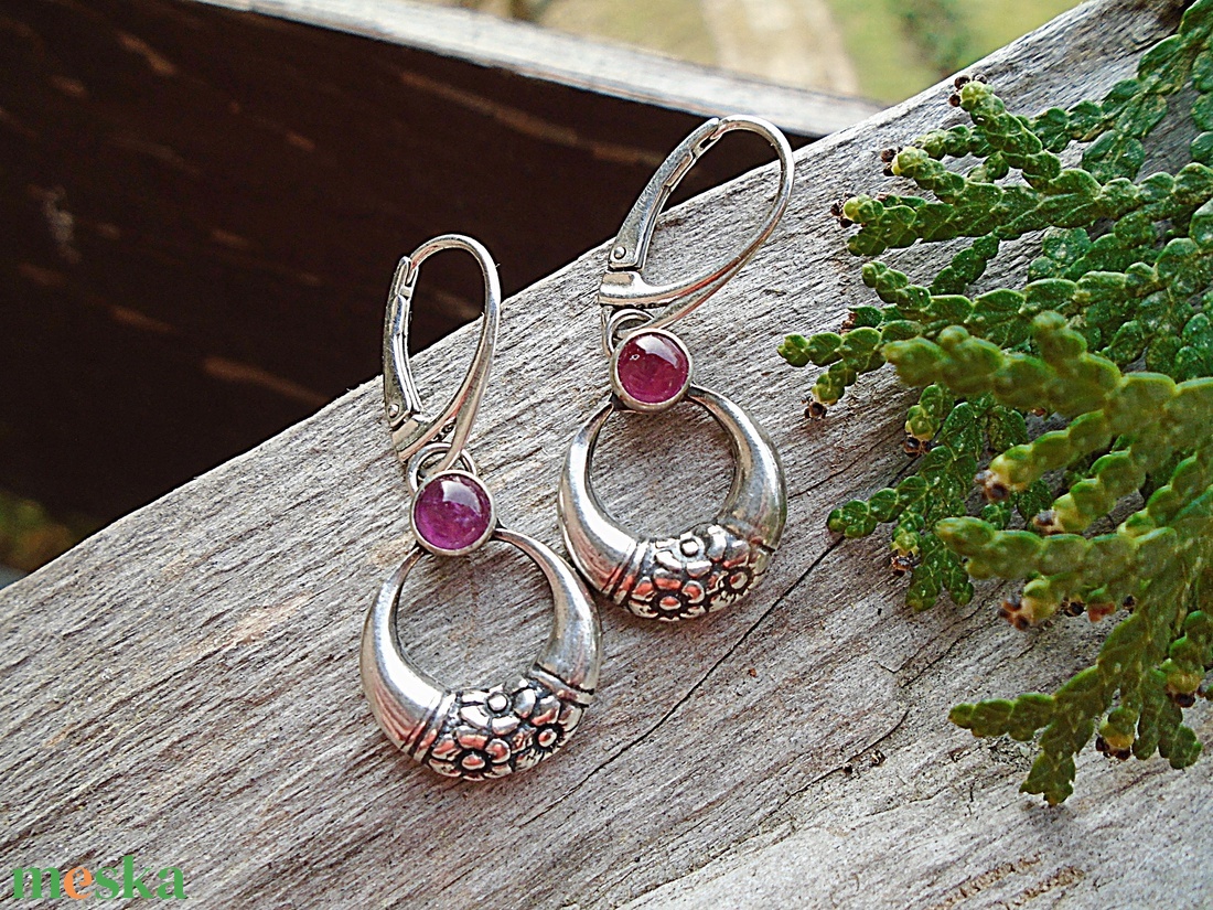 Ezüst fülbevaló Ag925 Rubelit - turmalín - ékszer - fülbevaló - lógó fülbevaló - Meska.hu