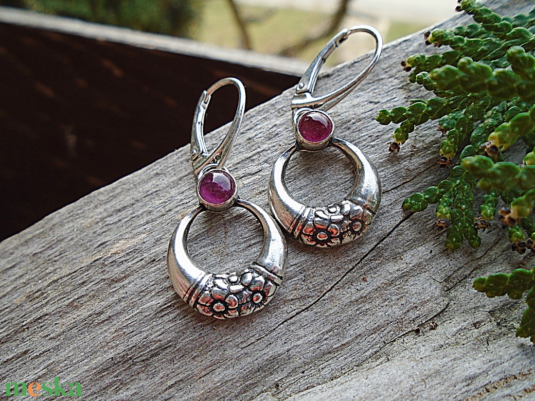 Ezüst fülbevaló Ag925 Rubelit - turmalín - ékszer - fülbevaló - lógó fülbevaló - Meska.hu