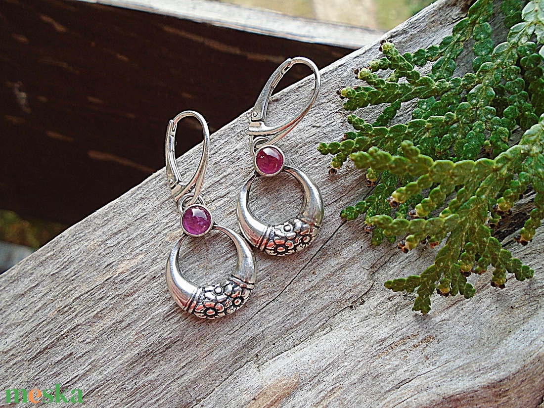 Ezüst fülbevaló Ag925 Rubelit - turmalín - ékszer - fülbevaló - lógó fülbevaló - Meska.hu