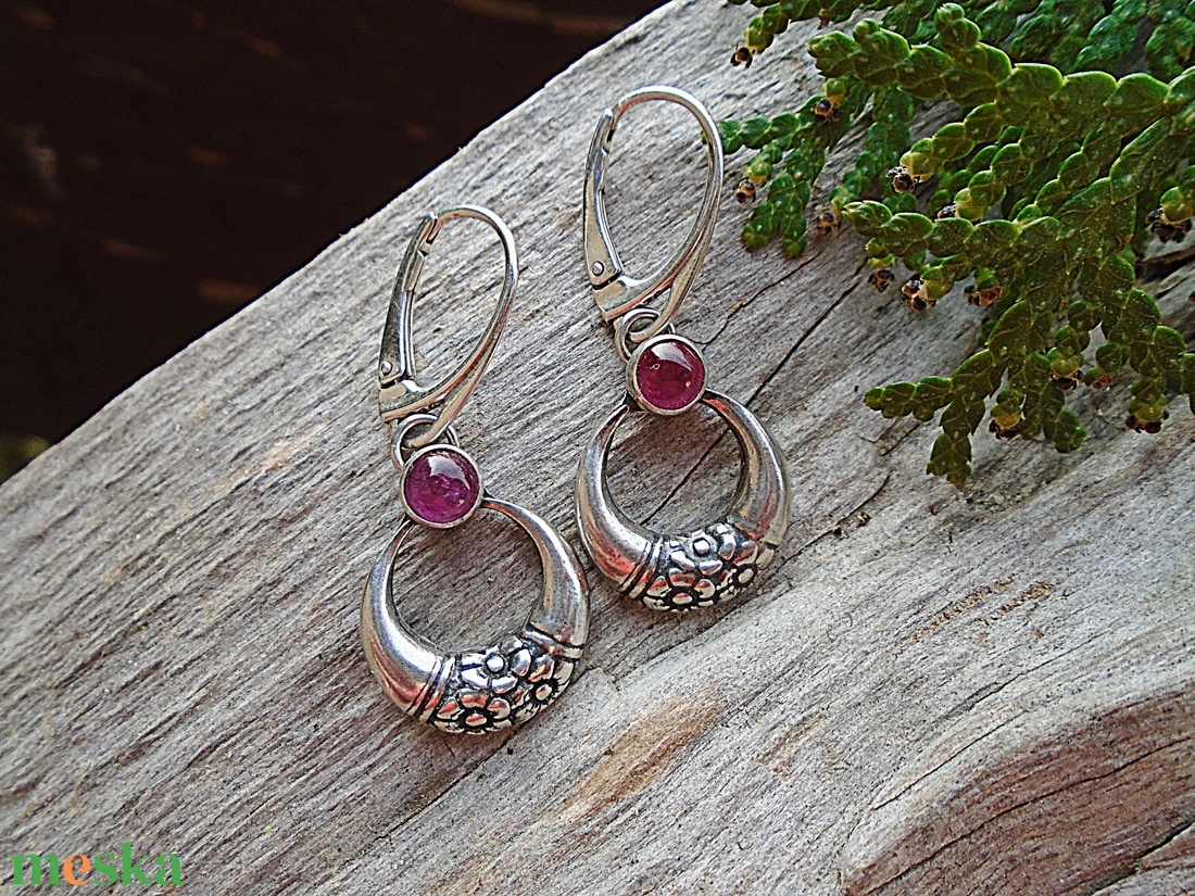 Ezüst fülbevaló Ag925 Rubelit - turmalín - ékszer - fülbevaló - lógó fülbevaló - Meska.hu