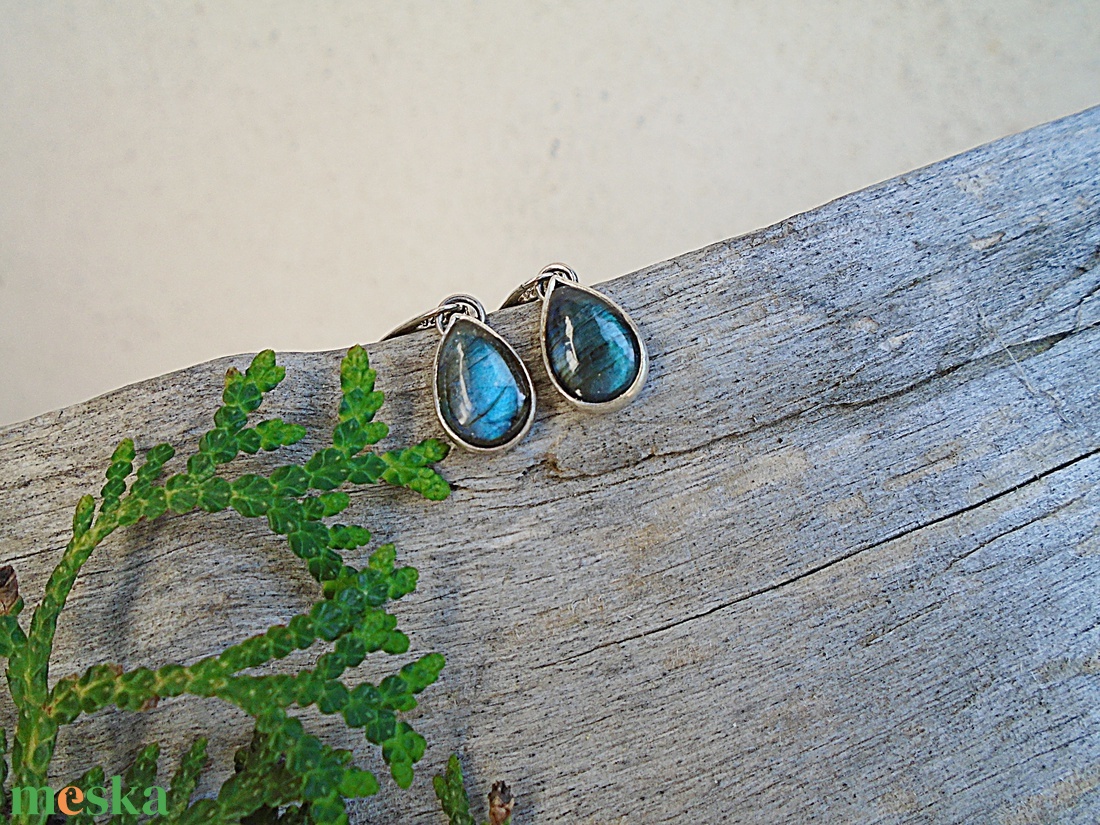 Ezüst Ag925 Labradorit fülbevaló - ékszer - fülbevaló - lógó fülbevaló - Meska.hu