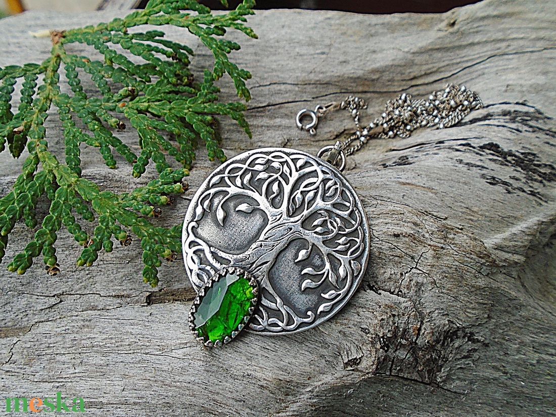 Ezüst  medál Ag925/1000  Chrómdiopsid - Tree of life - ékszer - nyaklánc - medál - Meska.hu