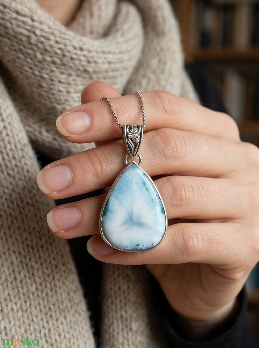 Ezüst  medál Ag925/1000 Larimar - ékszer - nyaklánc - medál - Meska.hu