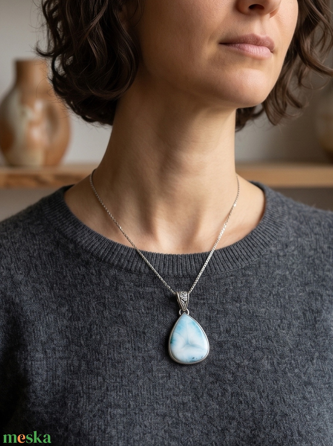 Ezüst  medál Ag925/1000 Larimar - ékszer - nyaklánc - medál - Meska.hu