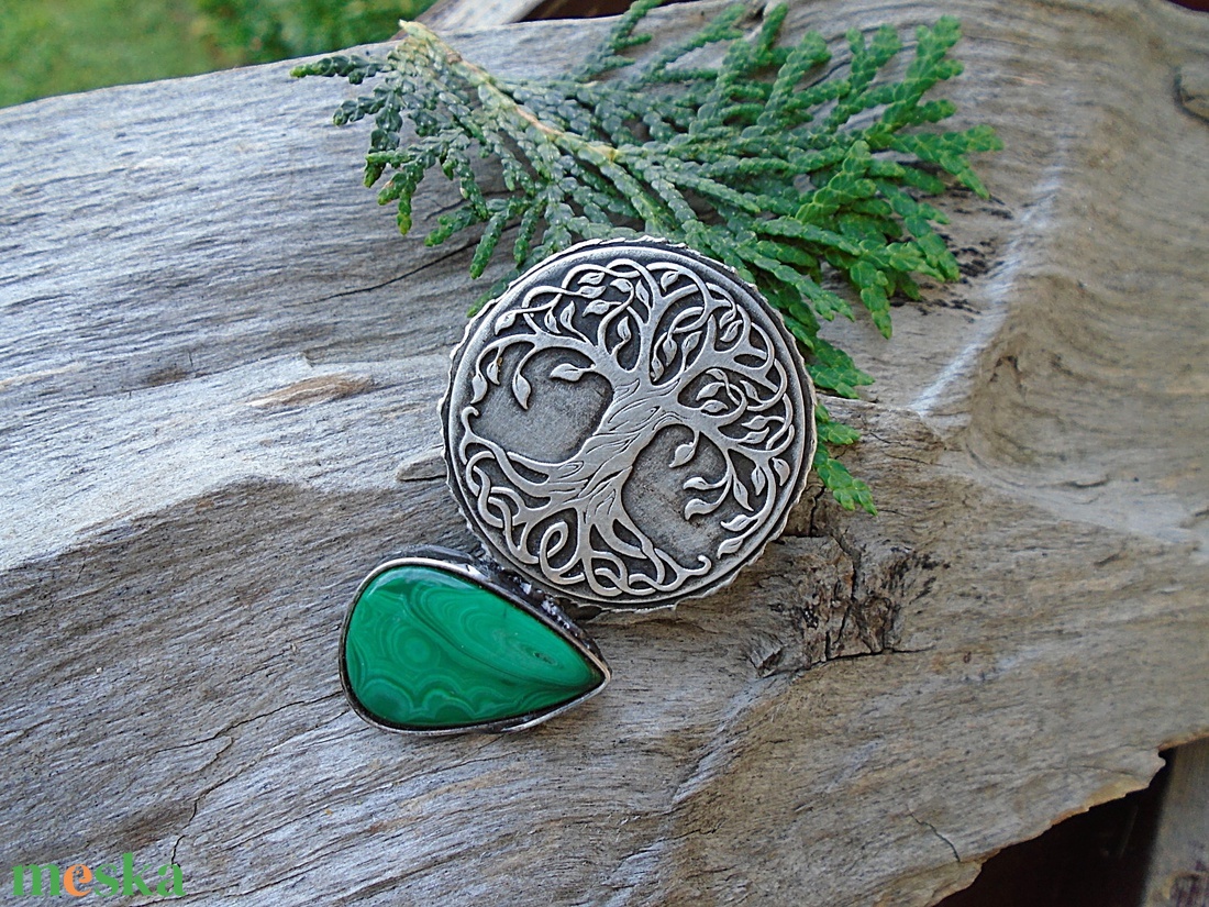 Ón bross - Életfa Malachit  - ékszer - kitűző és bross - Meska.hu