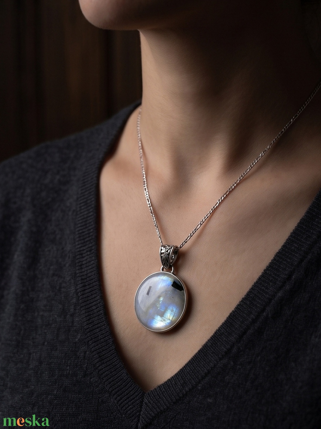 Ezüst medál Ag925/1000  Holdkő (Rainbow Moonstone) - ékszer - nyaklánc - medál - Meska.hu