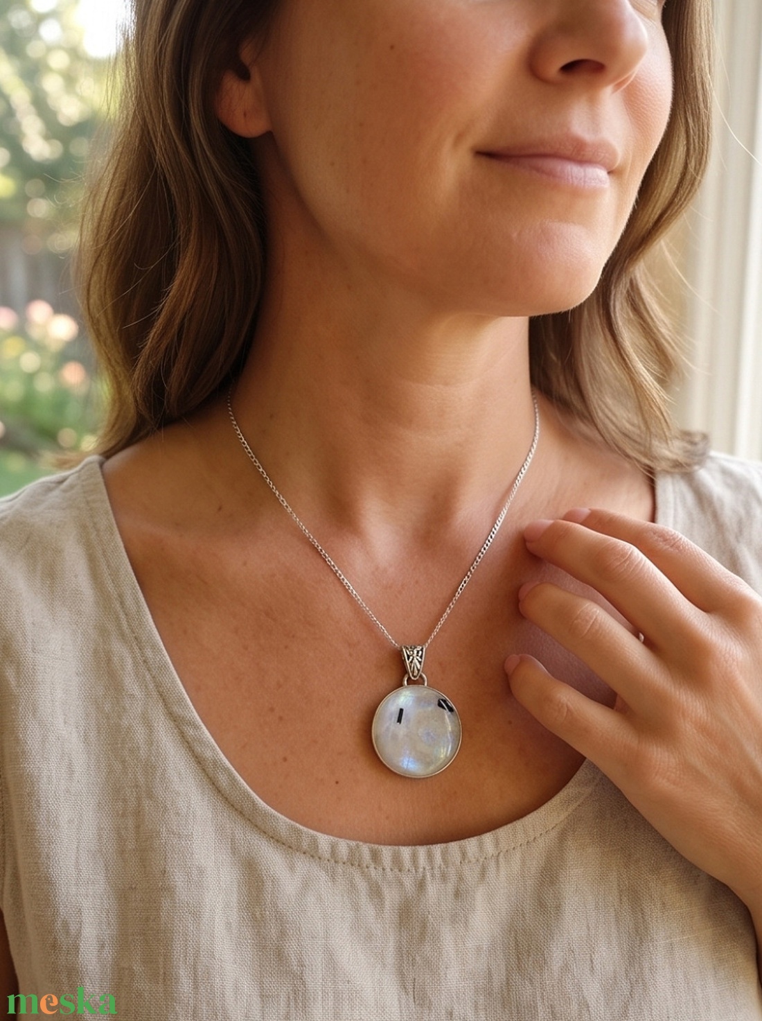 Ezüst medál Ag925/1000  Holdkő (Rainbow Moonstone) - ékszer - nyaklánc - medál - Meska.hu