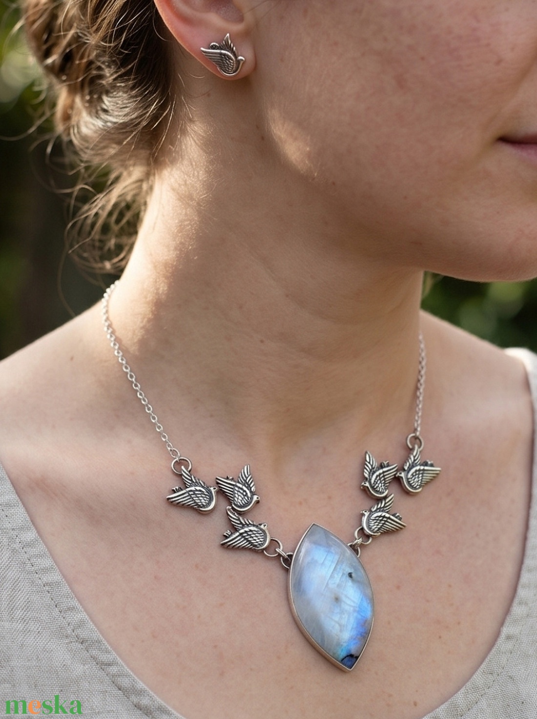 Ezüst nyaklánc Ag925/1000  Holdkő (Rainbow Moonstone) - ékszer - nyaklánc - medálos nyaklánc - Meska.hu