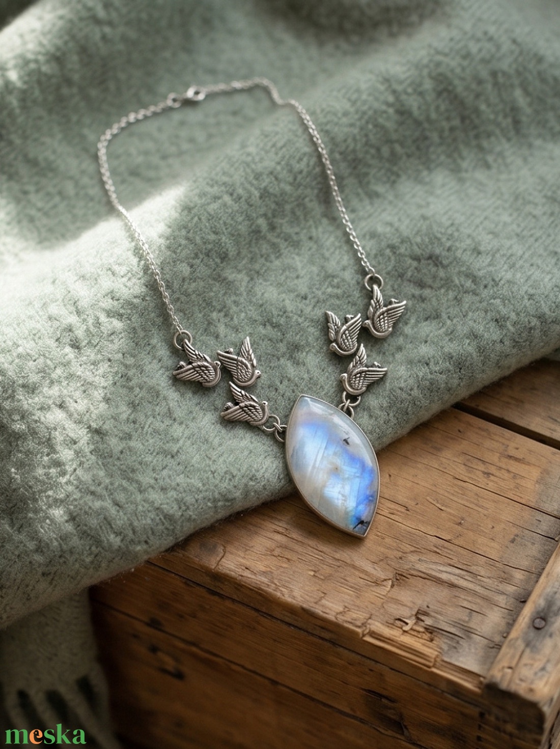 Ezüst nyaklánc Ag925/1000  Holdkő (Rainbow Moonstone) - ékszer - nyaklánc - medálos nyaklánc - Meska.hu