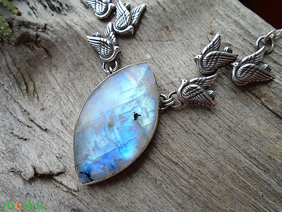 Ezüst nyaklánc Ag925/1000  Holdkő (Rainbow Moonstone) - ékszer - nyaklánc - medálos nyaklánc - Meska.hu