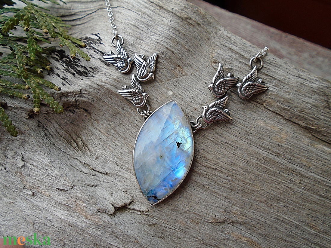 Ezüst nyaklánc Ag925/1000  Holdkő (Rainbow Moonstone) - ékszer - nyaklánc - medálos nyaklánc - Meska.hu