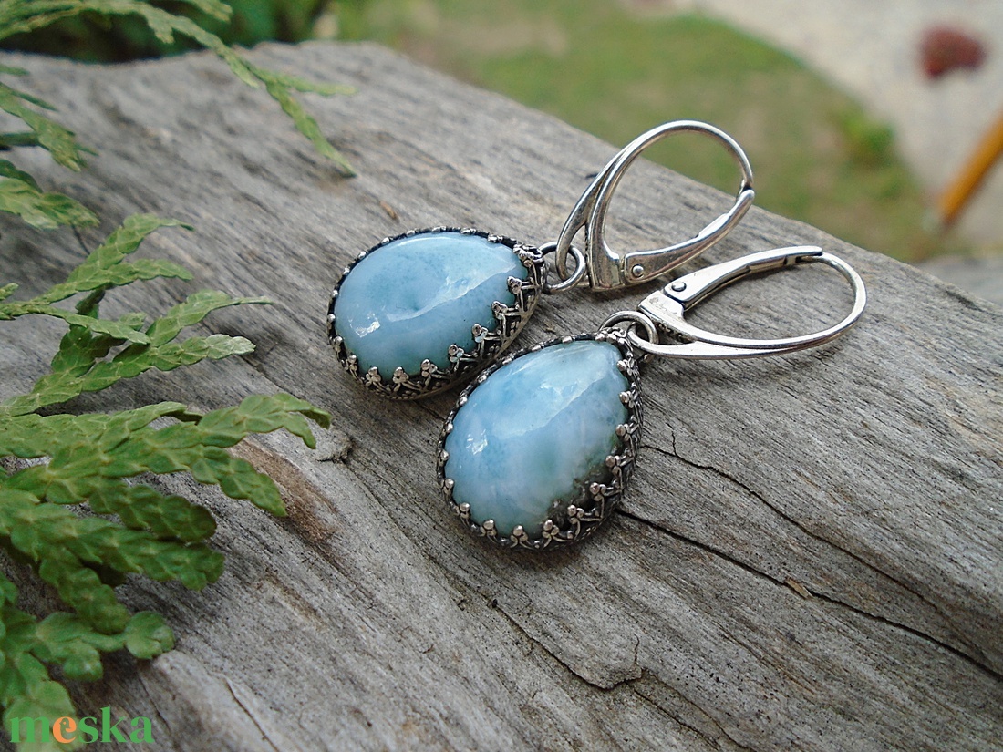 Ezüst fülbevaló Ag925  Larimar - ékszer - fülbevaló - lógó fülbevaló - Meska.hu