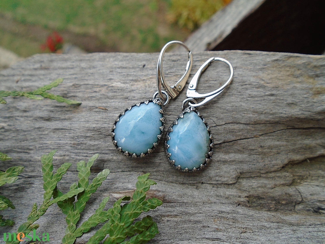 Ezüst fülbevaló Ag925  Larimar - ékszer - fülbevaló - lógó fülbevaló - Meska.hu
