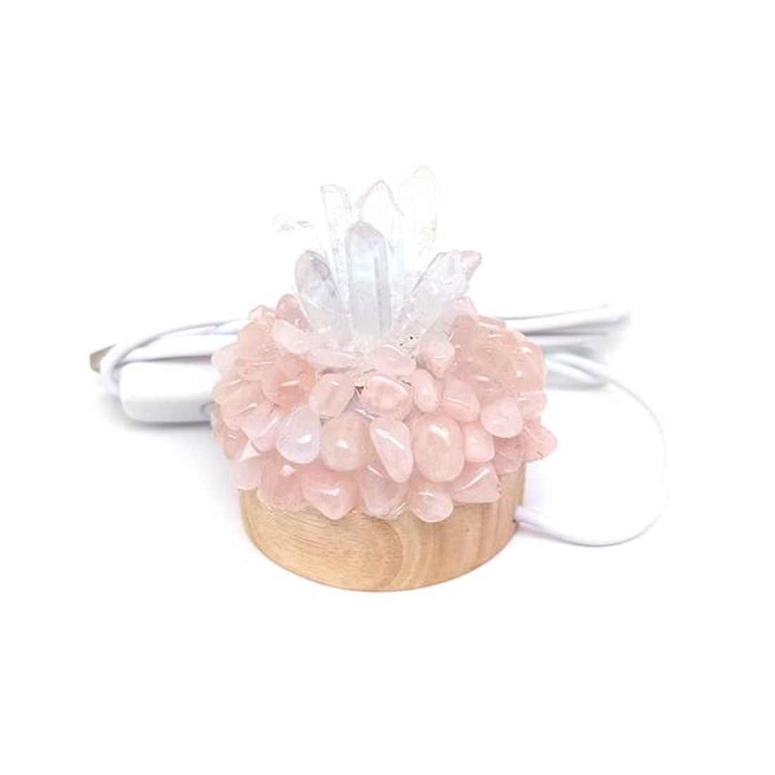 Lámpa fa talpas USB rózsakvarc hegyi félgömb 6cm - kellékek & szerszámok - ásvány alapanyag - ásvány lámpa - Meska.hu