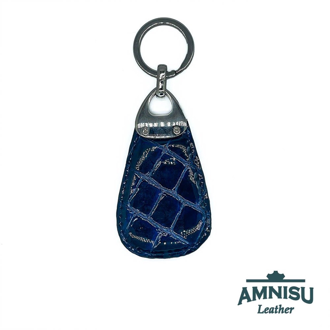 Sötétkék lakk krokkómintás csepp alakú swarovski köves kulcstartó H6024 - táska & tok - kulcstartó & táskadísz - kulcstartó - Meska.hu