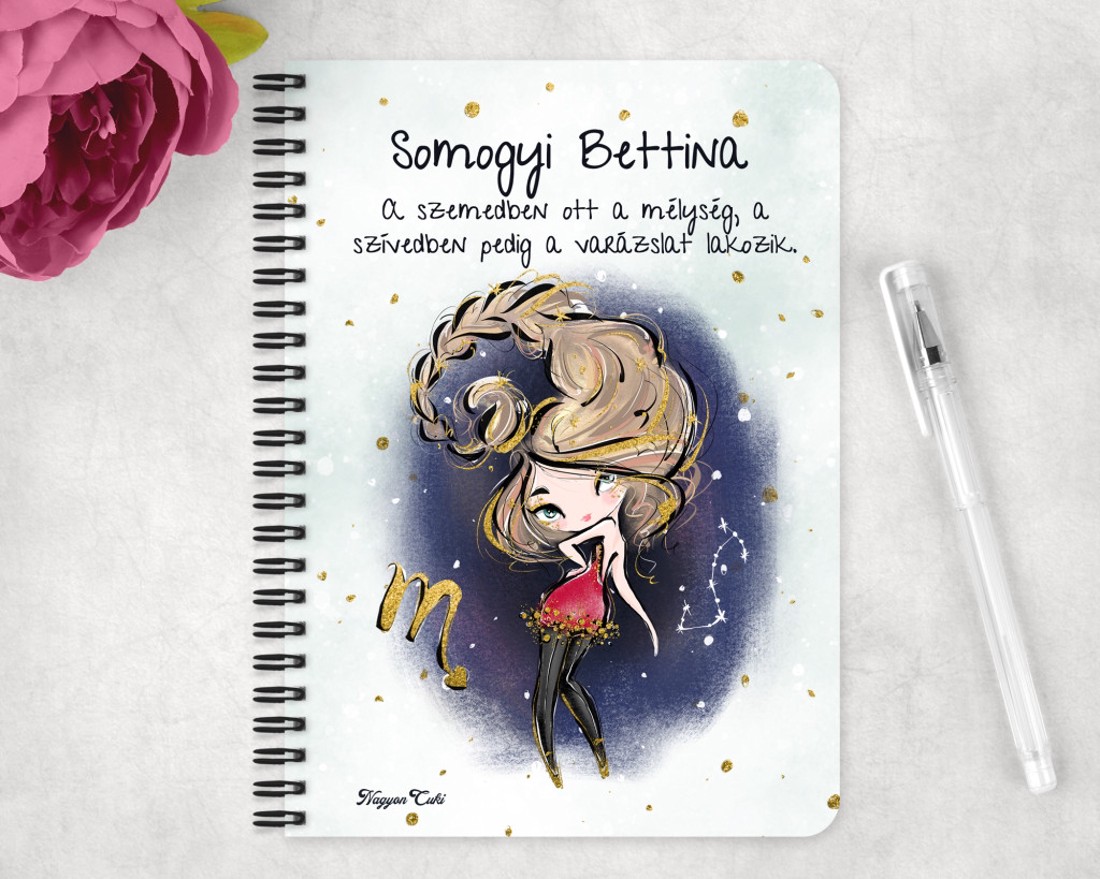 Személyre szabható - Szőke hajú Csini Skorpió lány mintás A5-ös füzet - otthon & életmód - papír, írószer - jegyzetfüzet & napló - Meska.hu