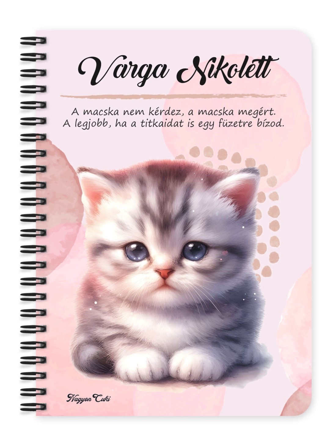 Személyre szabható - Szürke pici cica mintás A5-ös füzet - otthon & életmód - papír, írószer - jegyzetfüzet & napló - Meska.hu