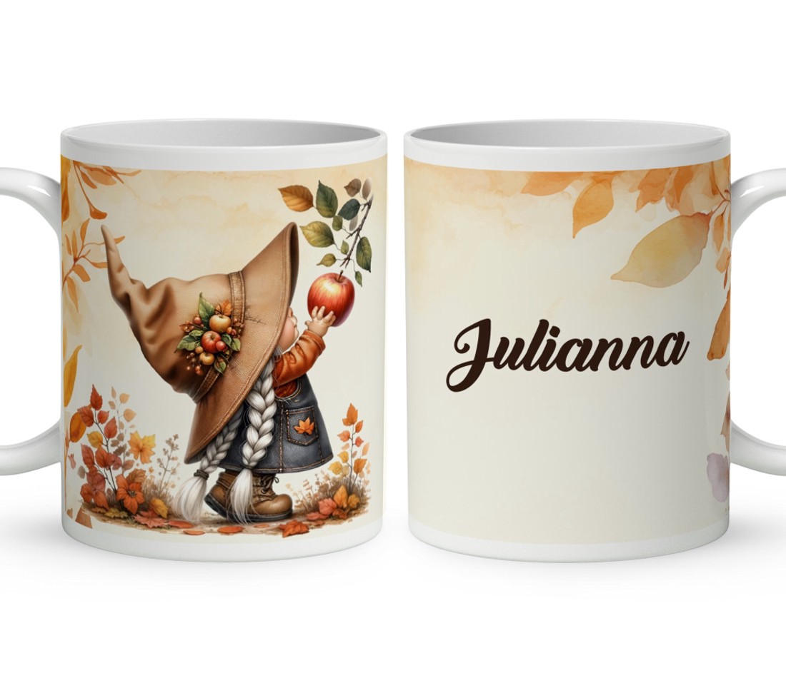 Névvel kérhető - Őszi manó lány és az alma mintás bögre - otthon & életmód - konyhafelszerelés, tálalás - tálalás - bögre & csésze - Meska.hu