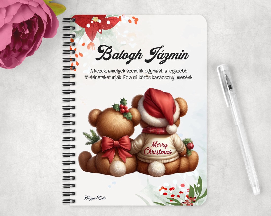 Személyre szabható - Karácsonyi Teddy maci - együtt (masni) mintás A5-ös füzet - otthon & életmód - papír, írószer - jegyzetfüzet & napló - Meska.hu