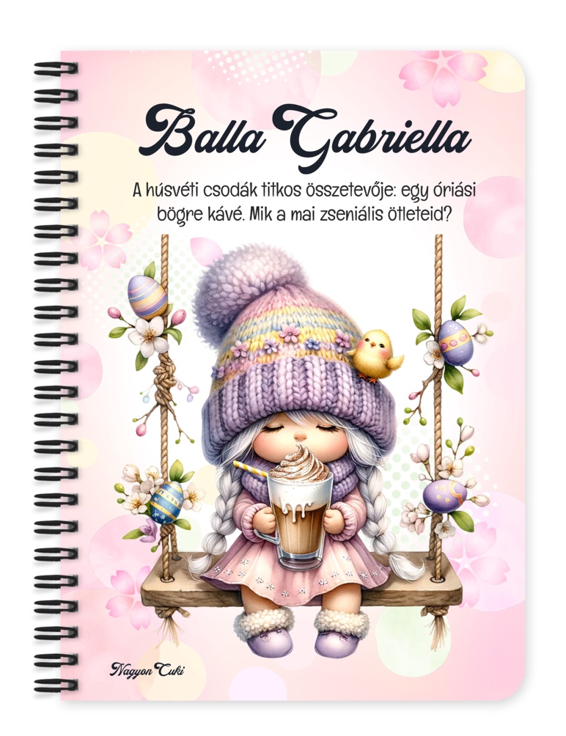 Személyre szabható - Kávézós Húsvéti manólány mintás A6-os füzet - otthon & életmód - papír, írószer - jegyzetfüzet & napló - Meska.hu