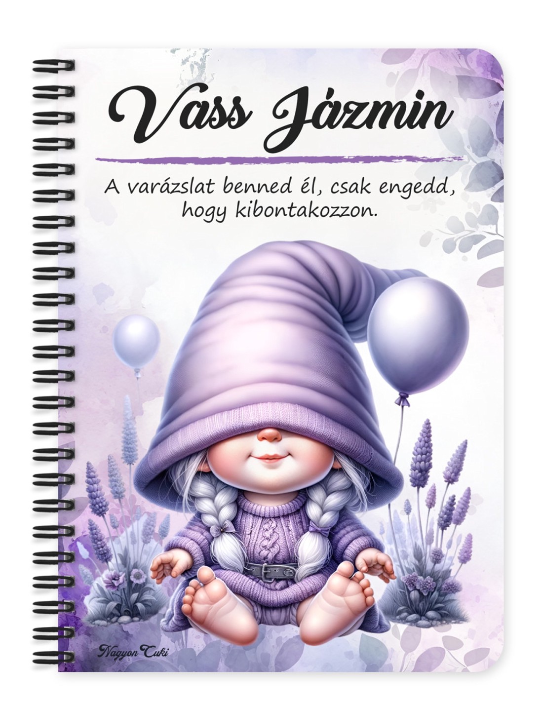 Személyre szabható - Lufis levendulás manólány mintás A6-os füzet - otthon & életmód - papír, írószer - jegyzetfüzet & napló - Meska.hu
