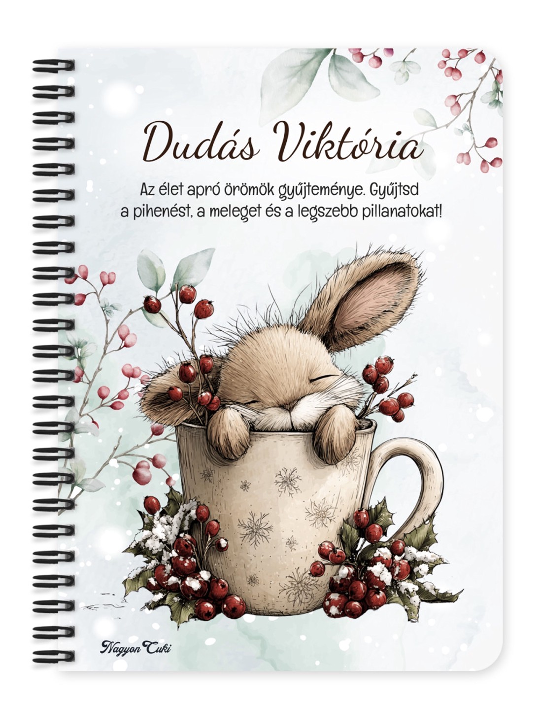 Személyre szabható - Cuki téli nyuszi bögrében mintás A6-os füzet - otthon & életmód - konyhafelszerelés, tálalás - tálalás - bögre & csésze - Meska.hu