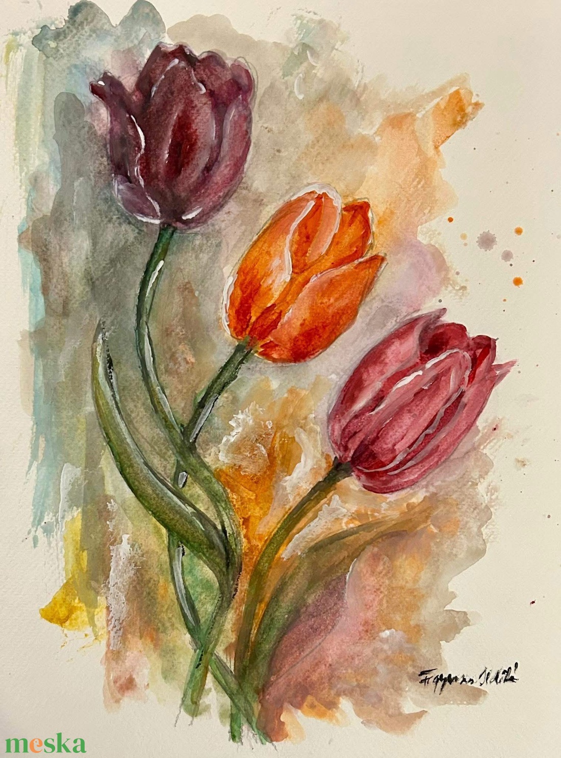 Tulipánok, akvarell - művészet - festmény - akvarell - Meska.hu