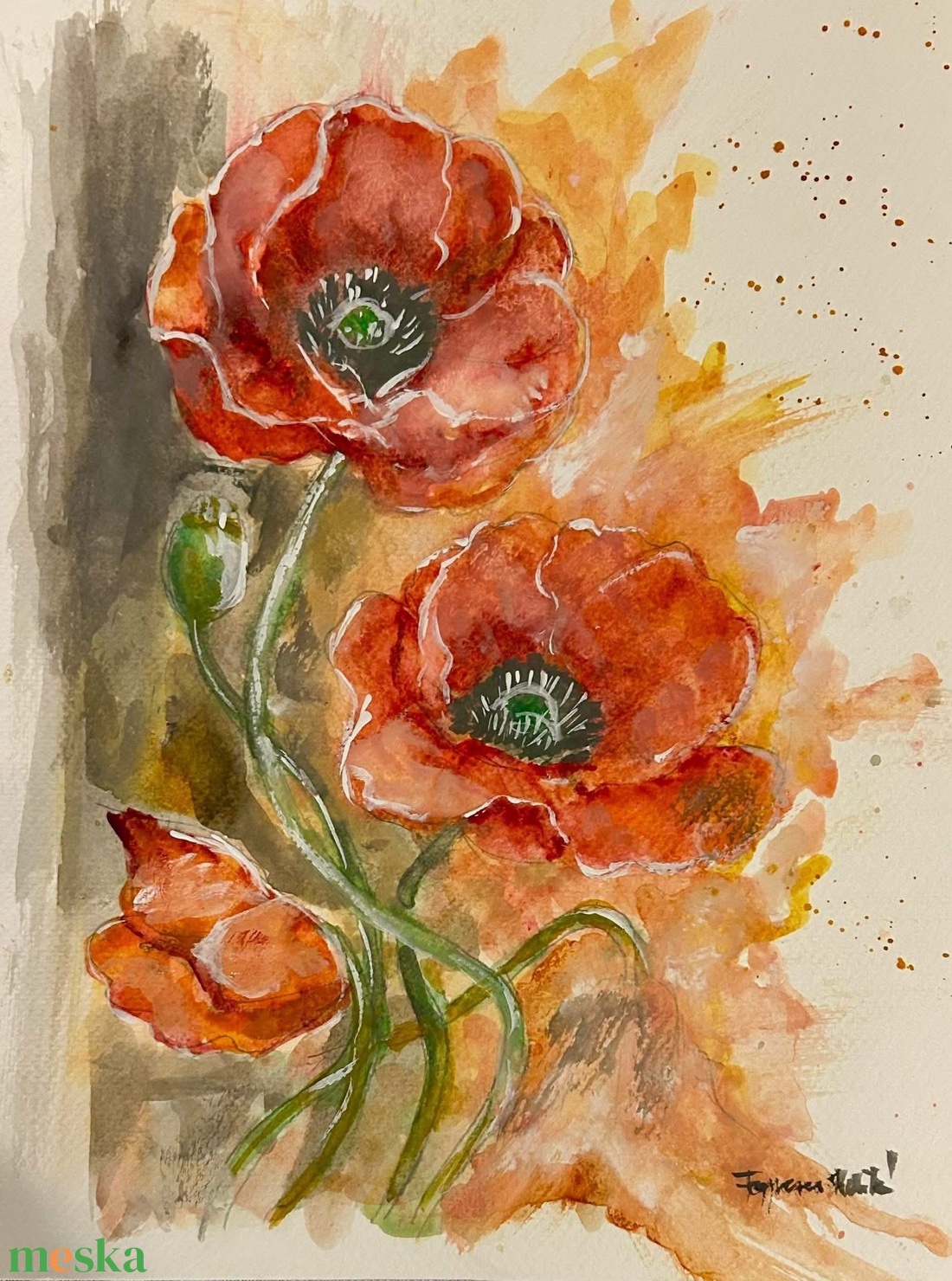 Lángoló pipacsok akvarell festmény - művészet - festmény - akvarell - Meska.hu
