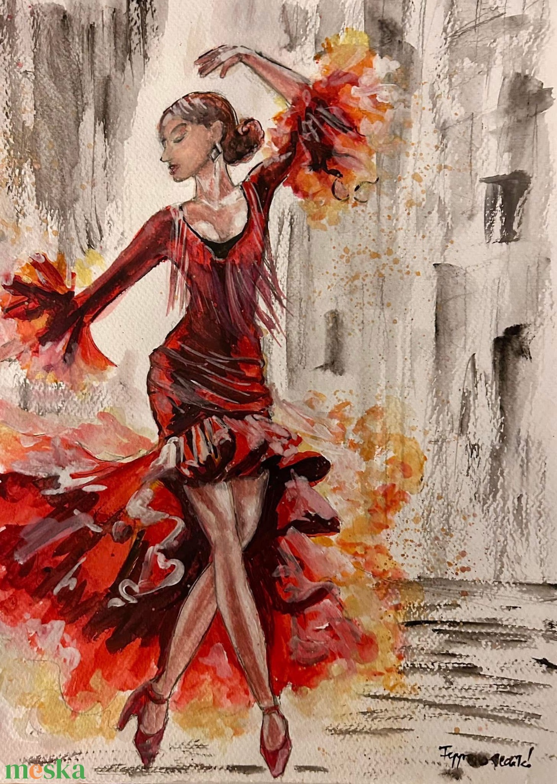 Tűztánc, akvarellfestmény - művészet - festmény - akvarell - Meska.hu