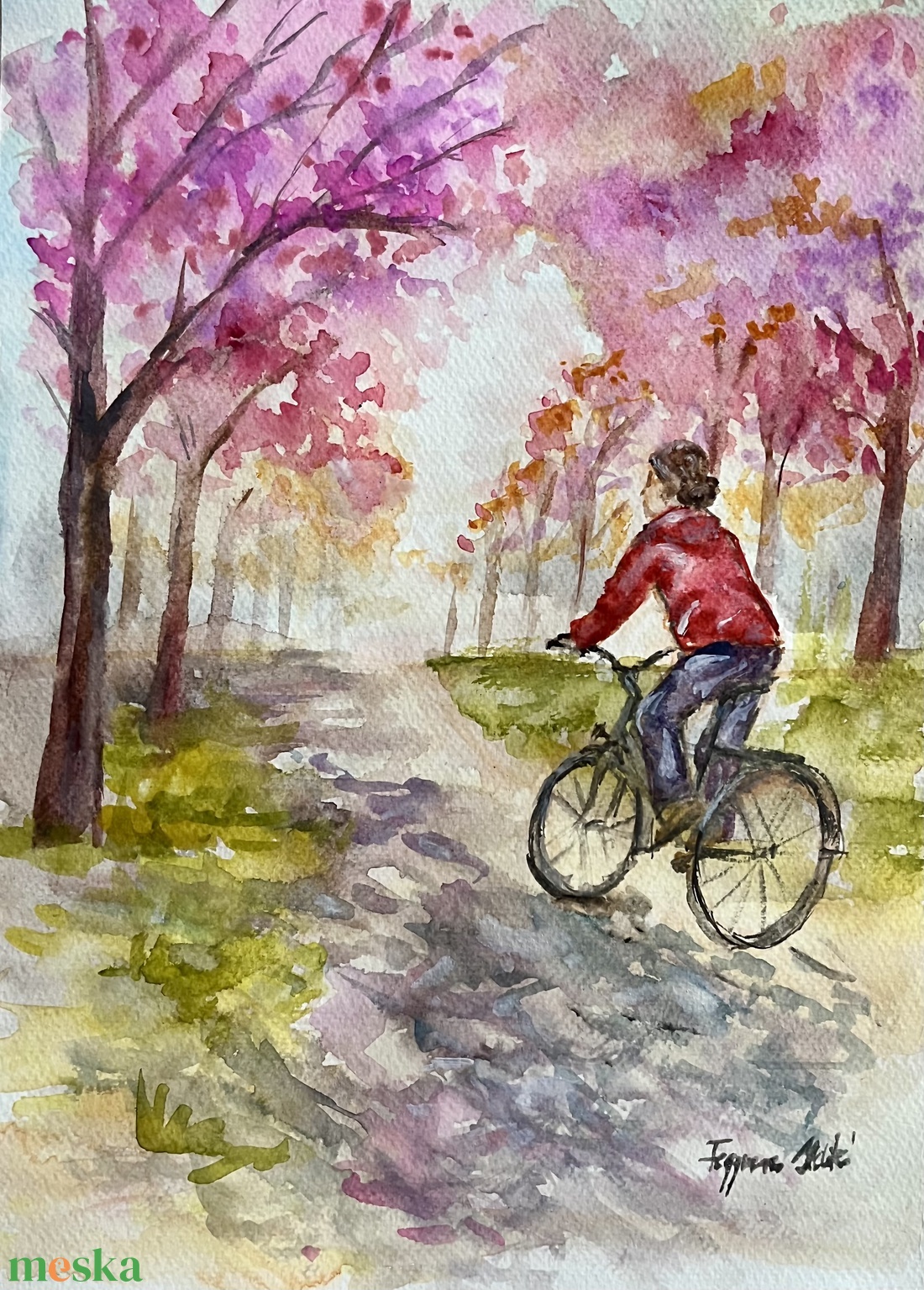 Virágzó út akvarell festmény - művészet - festmény - akvarell - Meska.hu