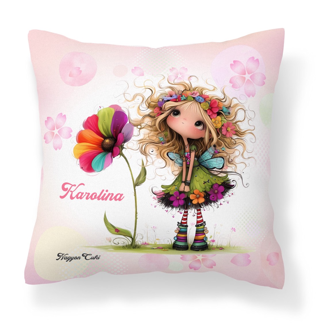 Névvel kérhető - Nagyon édes virág tündér mintás párna - otthon & életmód - lakástextil - párna & párnahuzat - díszpárna (belsővel együtt) - Meska.hu