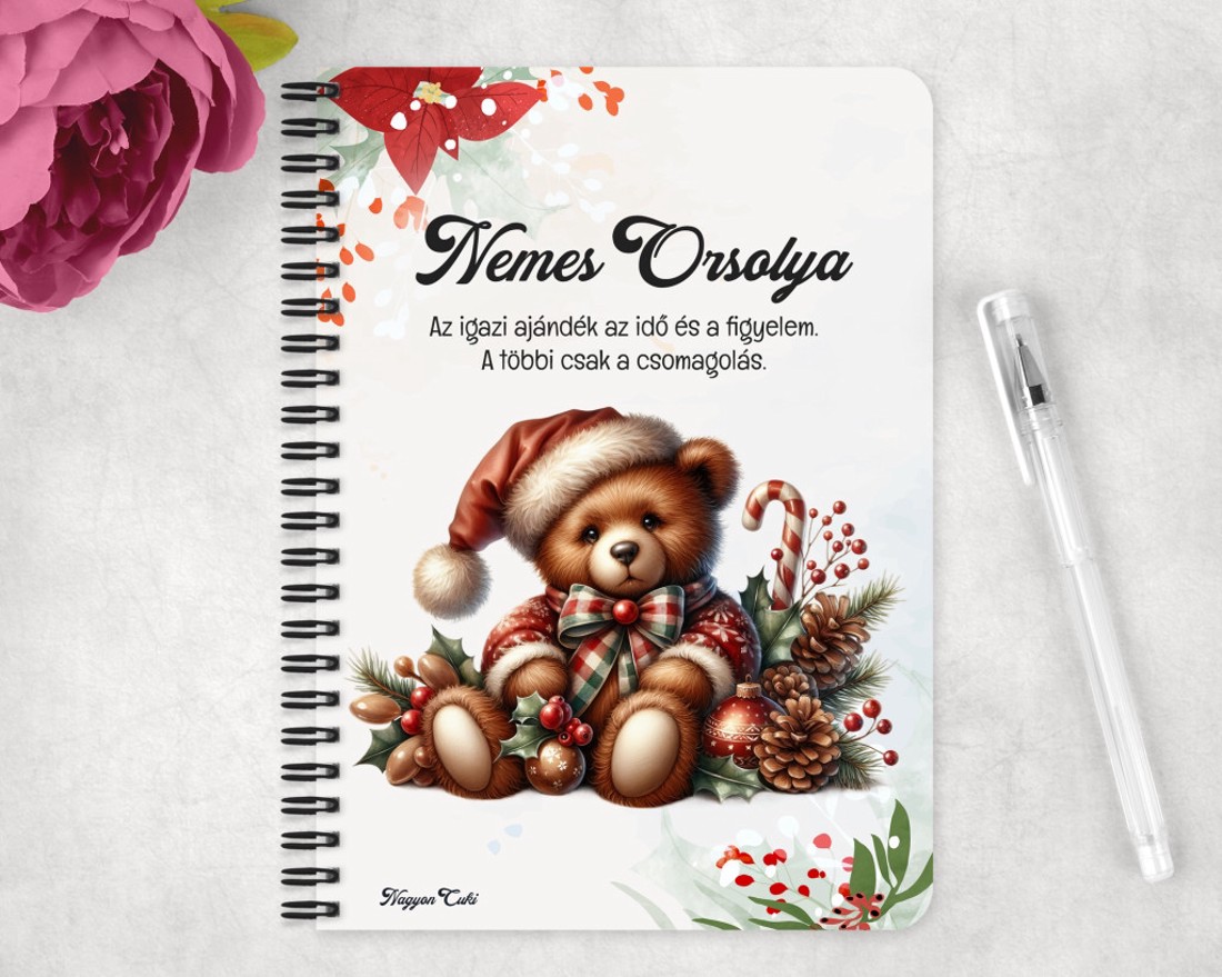 Személyre szabható - Karácsonyi Teddy maci (toboz) mintás A5-ös füzet - otthon & életmód - papír, írószer - jegyzetfüzet & napló - Meska.hu