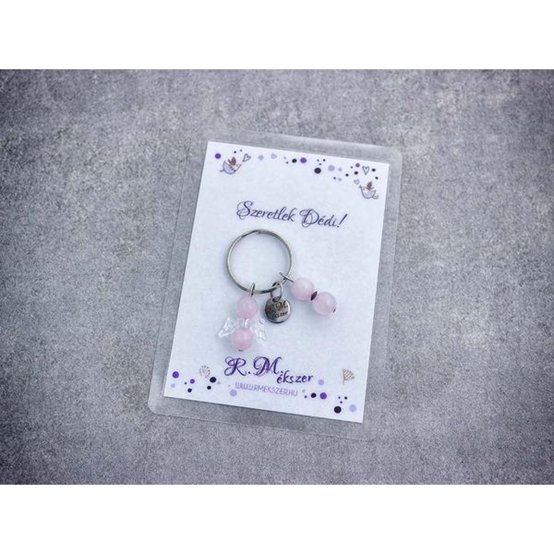 Szeretlek Dédi kulcstartó rózsakvarccal - táska & tok - kulcstartó & táskadísz - kulcstartó - Meska.hu