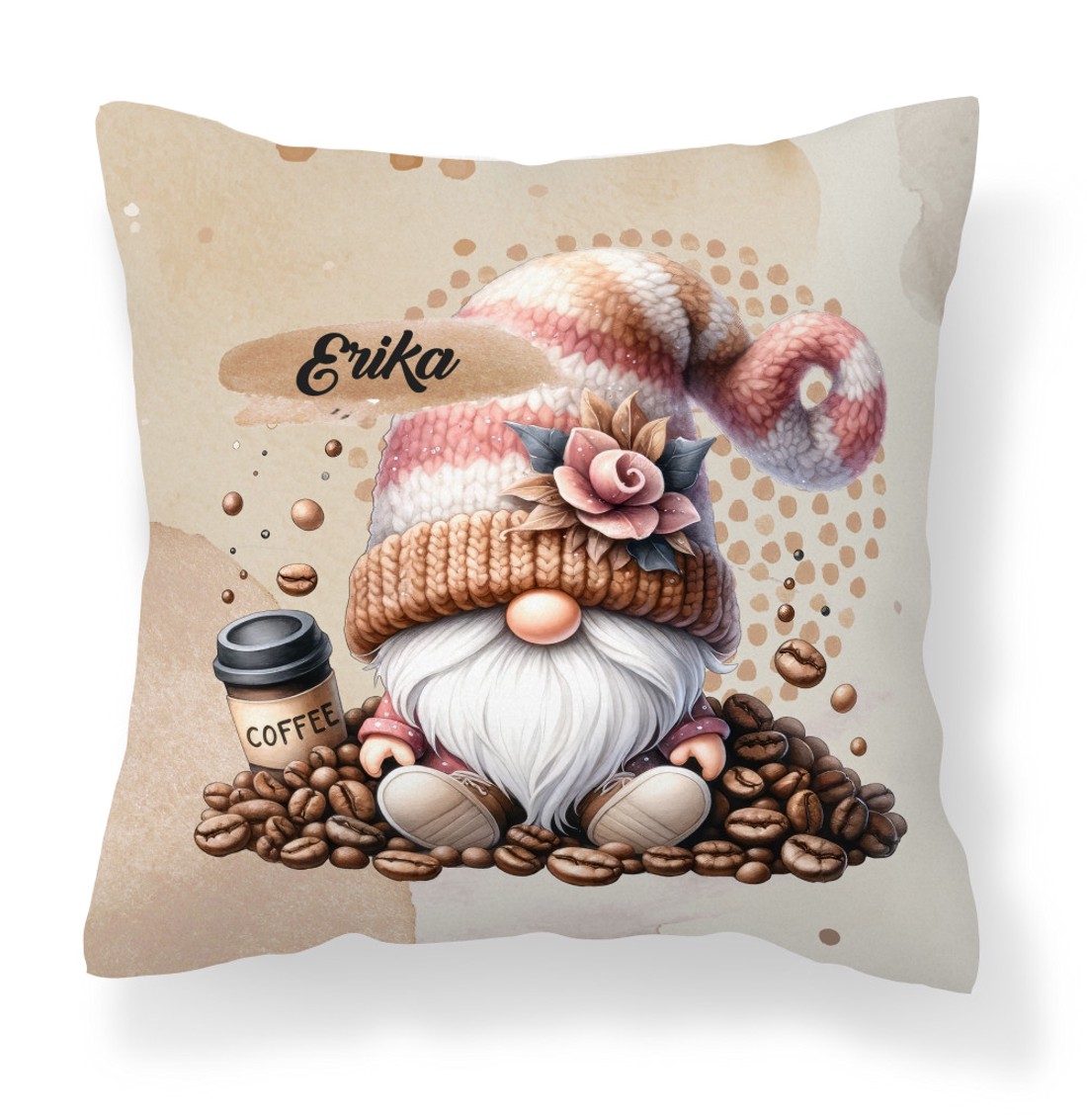 Névvel kérhető - Kávés manó kávébabbal mintás párna - otthon & életmód - lakástextil - párna & párnahuzat - díszpárna (belsővel együtt) - Meska.hu