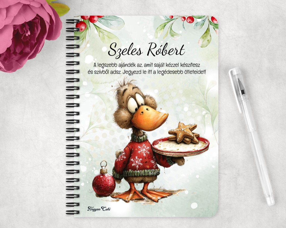 Személyre szabható - Cuki karácsonyi kacsa sütivel mintás A5-ös füzet - otthon & életmód - papír, írószer - jegyzetfüzet & napló - Meska.hu