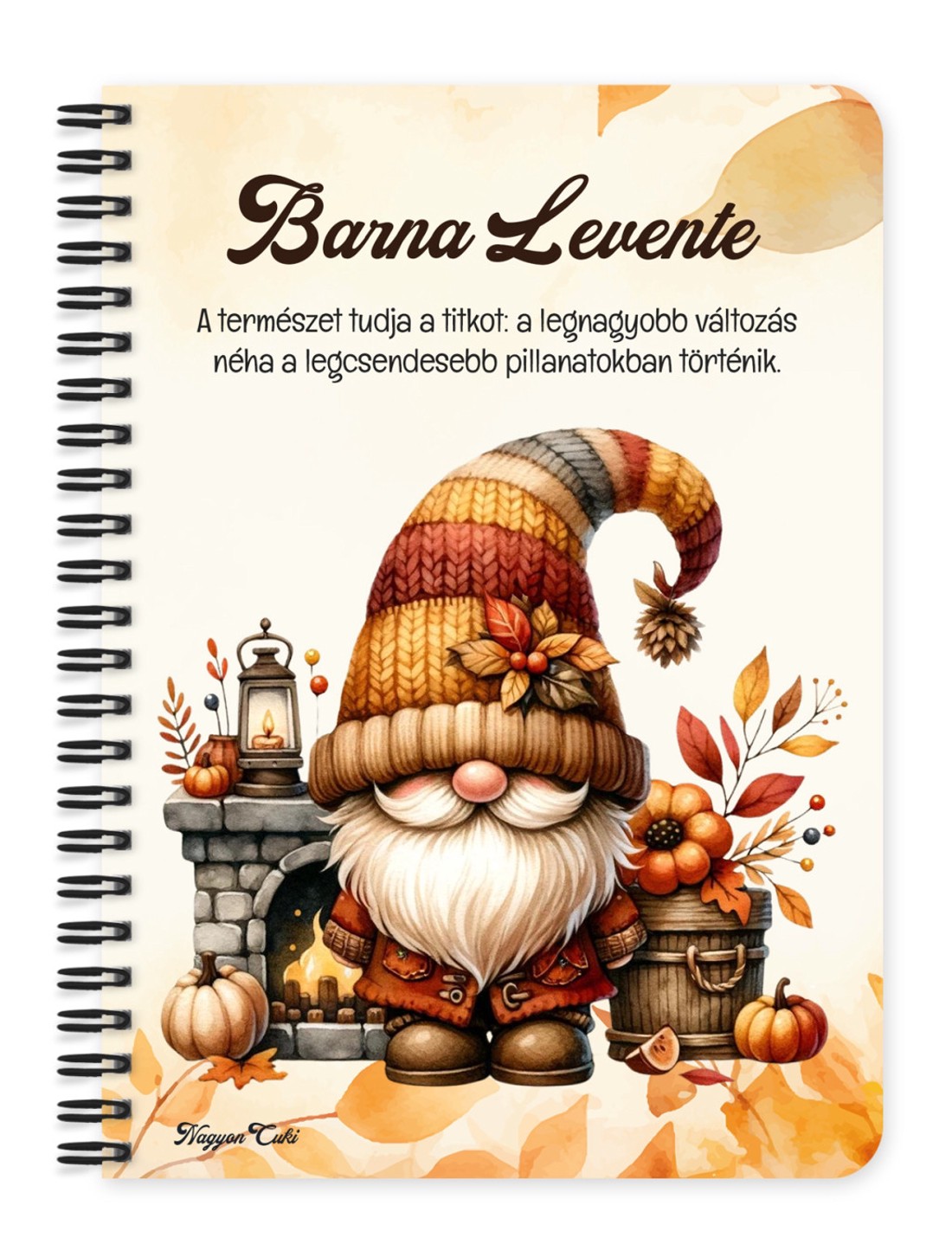 Személyre szabható - Kandallós őszi manó mintás A5-ös füzet - otthon & életmód - papír, írószer - jegyzetfüzet & napló - Meska.hu