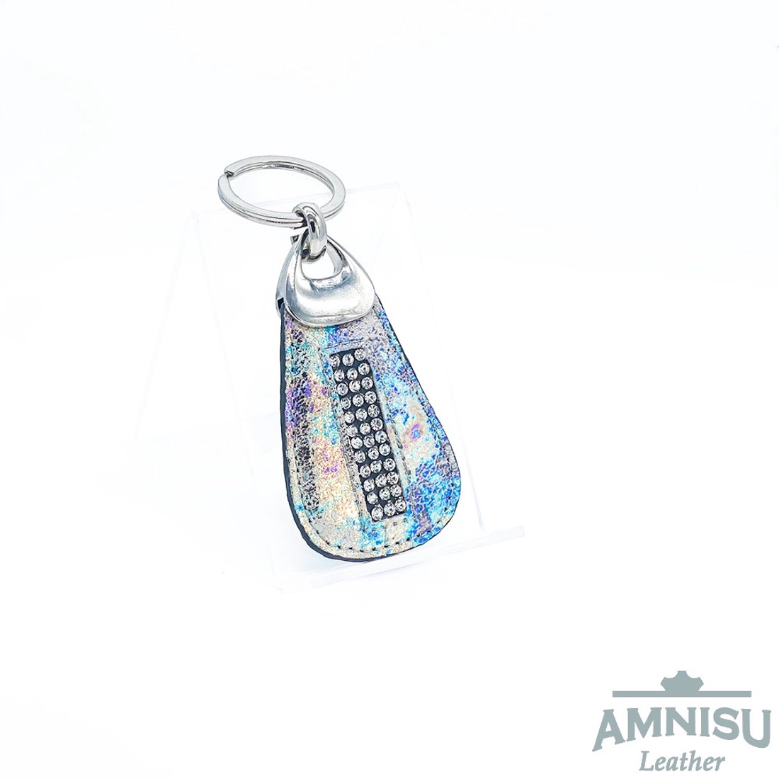 Hologramos csepp alakú swarovski köves bőr kulcstartó H3009 - táska & tok - kulcstartó & táskadísz - kulcstartó - Meska.hu