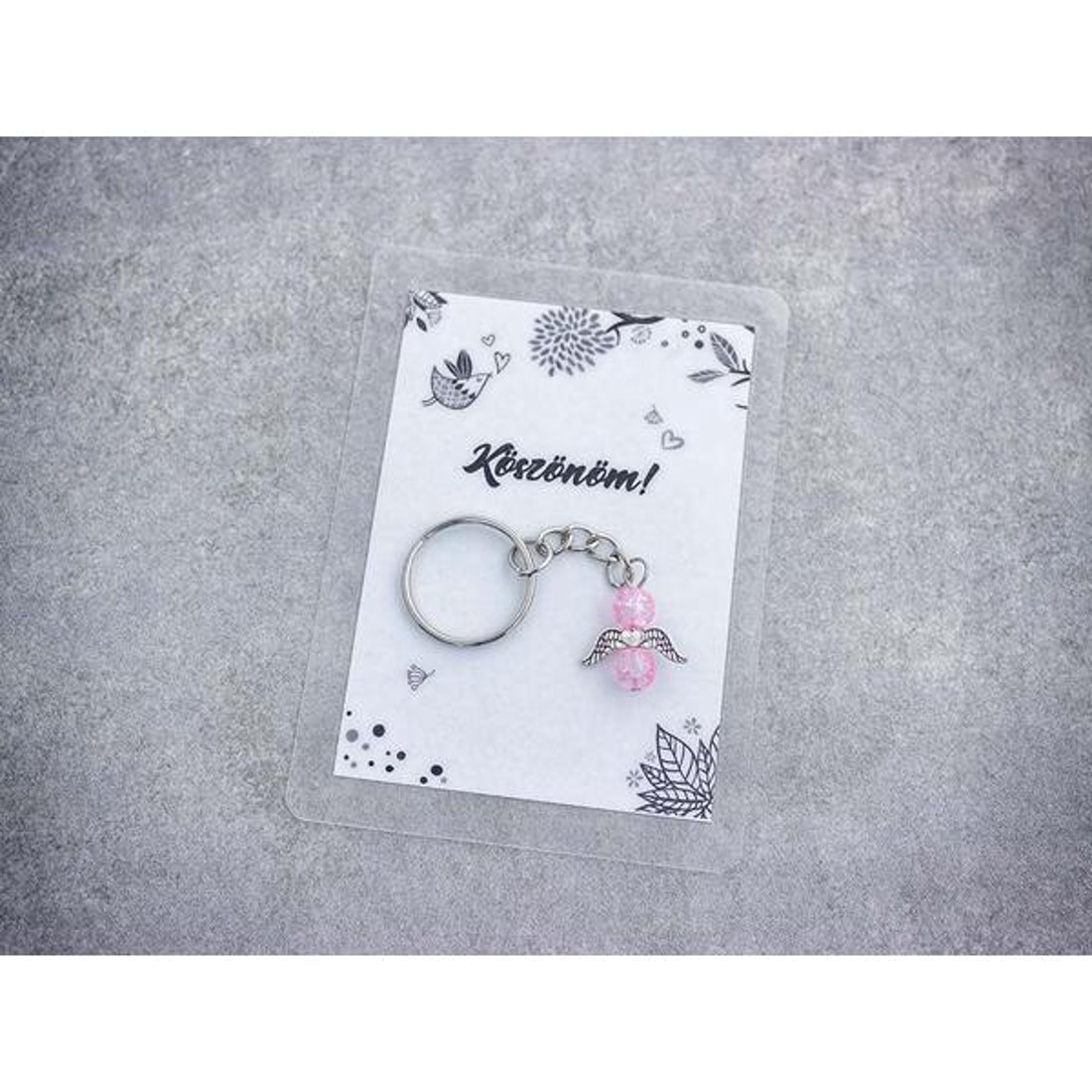Köszönöm rózsaszín angyal medálos kulcstartó - táska & tok - kulcstartó & táskadísz - kulcstartó - Meska.hu