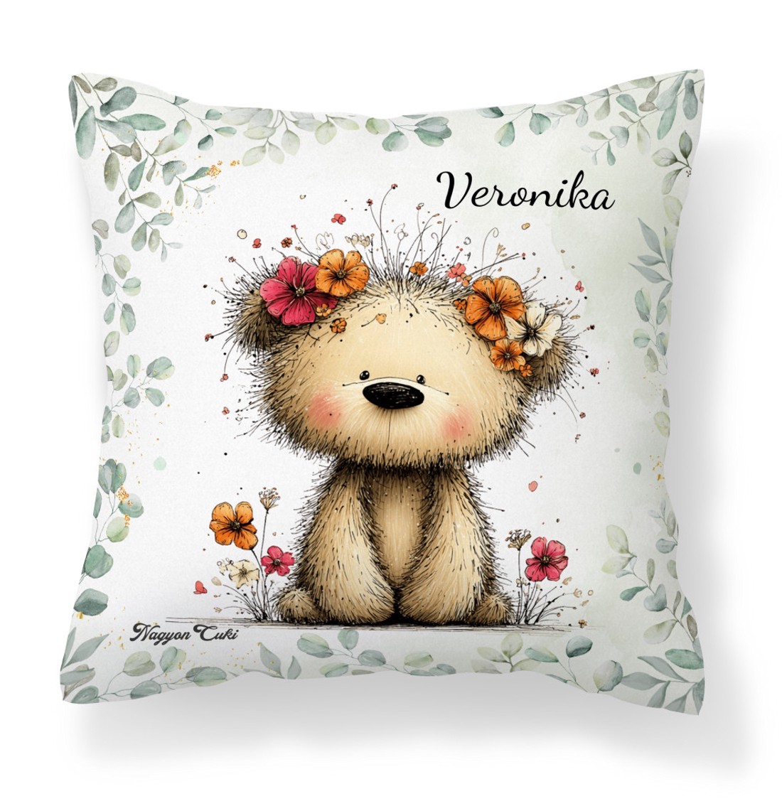 Névvel kérhető - A legcukibb tavaszi macika mintás párna - otthon & életmód - lakástextil - párna & párnahuzat - díszpárna (belsővel együtt) - Meska.hu