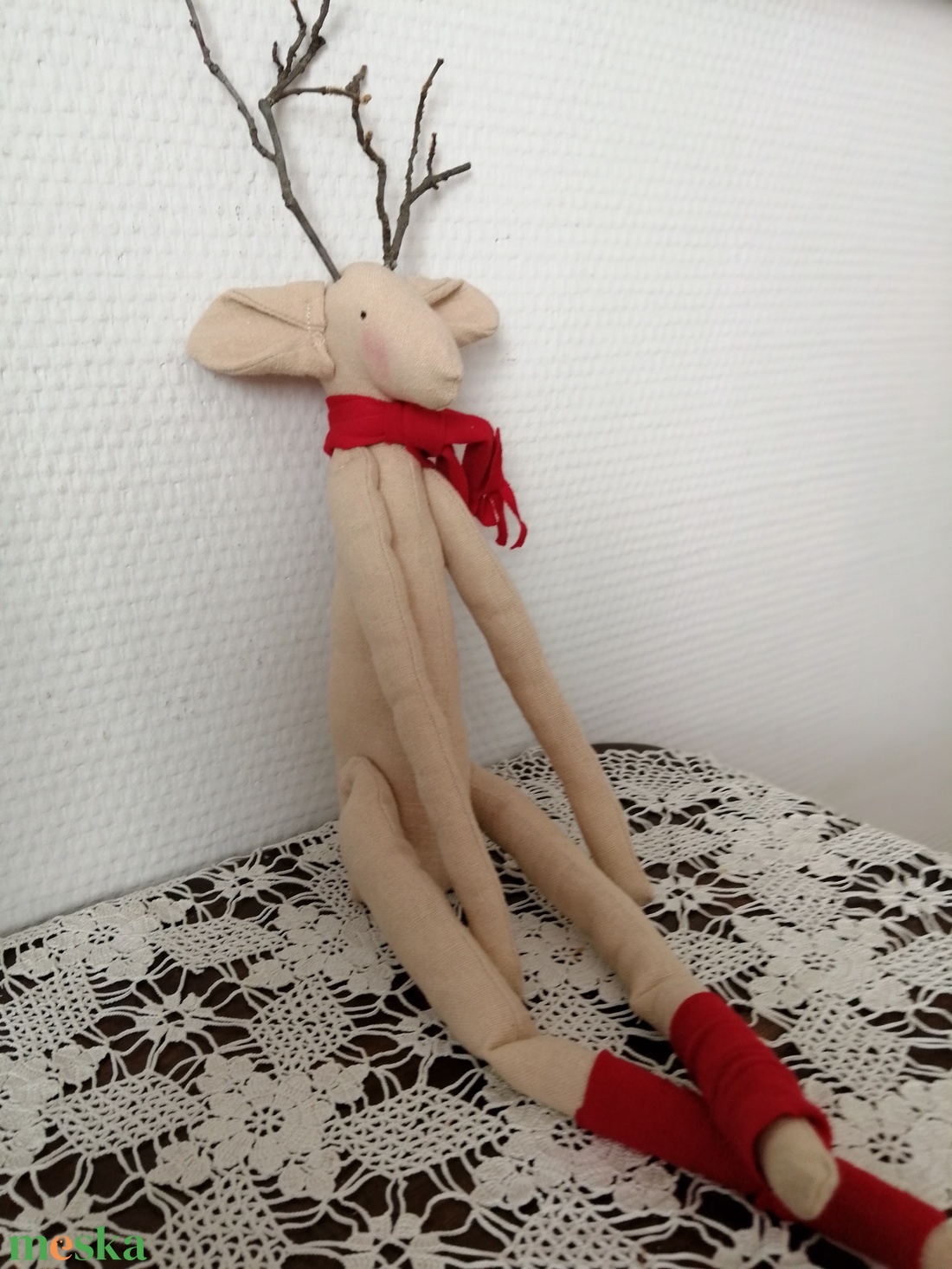 Karácsinyi dekoráció - textil szarvas bézs színben - karácsony - karácsonyi lakásdekoráció - karácsonyi manók, figurák - Meska.hu