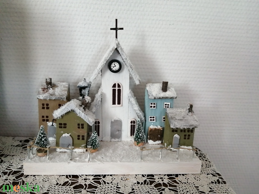 Karácsonyi dekoráció - havas utcakép - karácsony - adventi díszek - adventi asztaldísz - Meska.hu