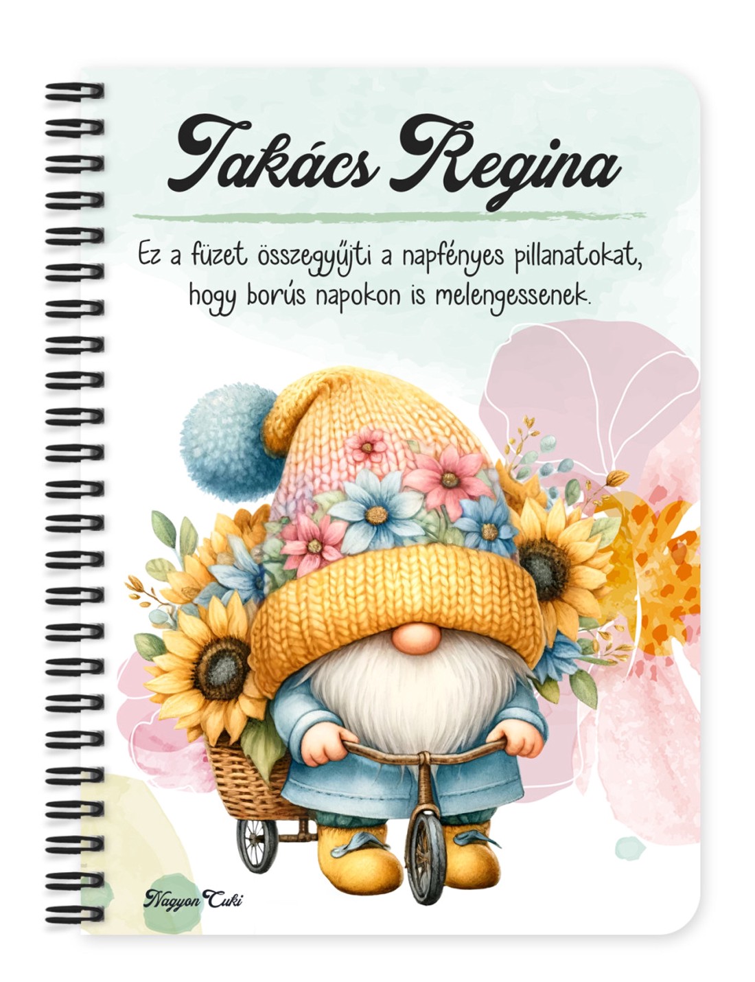 Személyre szabható - Kerékpáros napraforgós manó mintás A5-ös füzet - otthon & életmód - papír, írószer - jegyzetfüzet & napló - Meska.hu