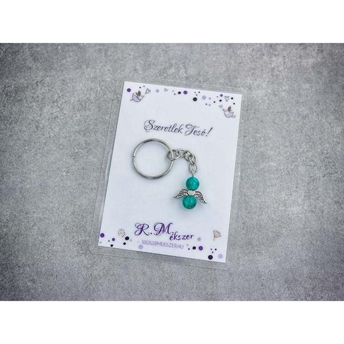 Szeretlek Tesó pávakék angyal medálos kulcstartó - táska & tok - kulcstartó & táskadísz - kulcstartó - Meska.hu