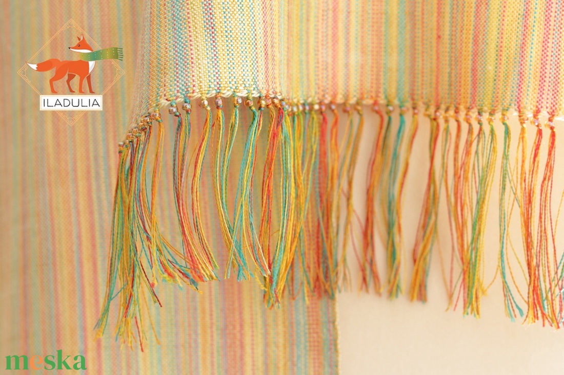 100% natúr hernyóselyem kézi szőttes sál, gyöngyös selyem rojttal - ruha & divat - sál, sapka, kendő - kendő - Meska.hu