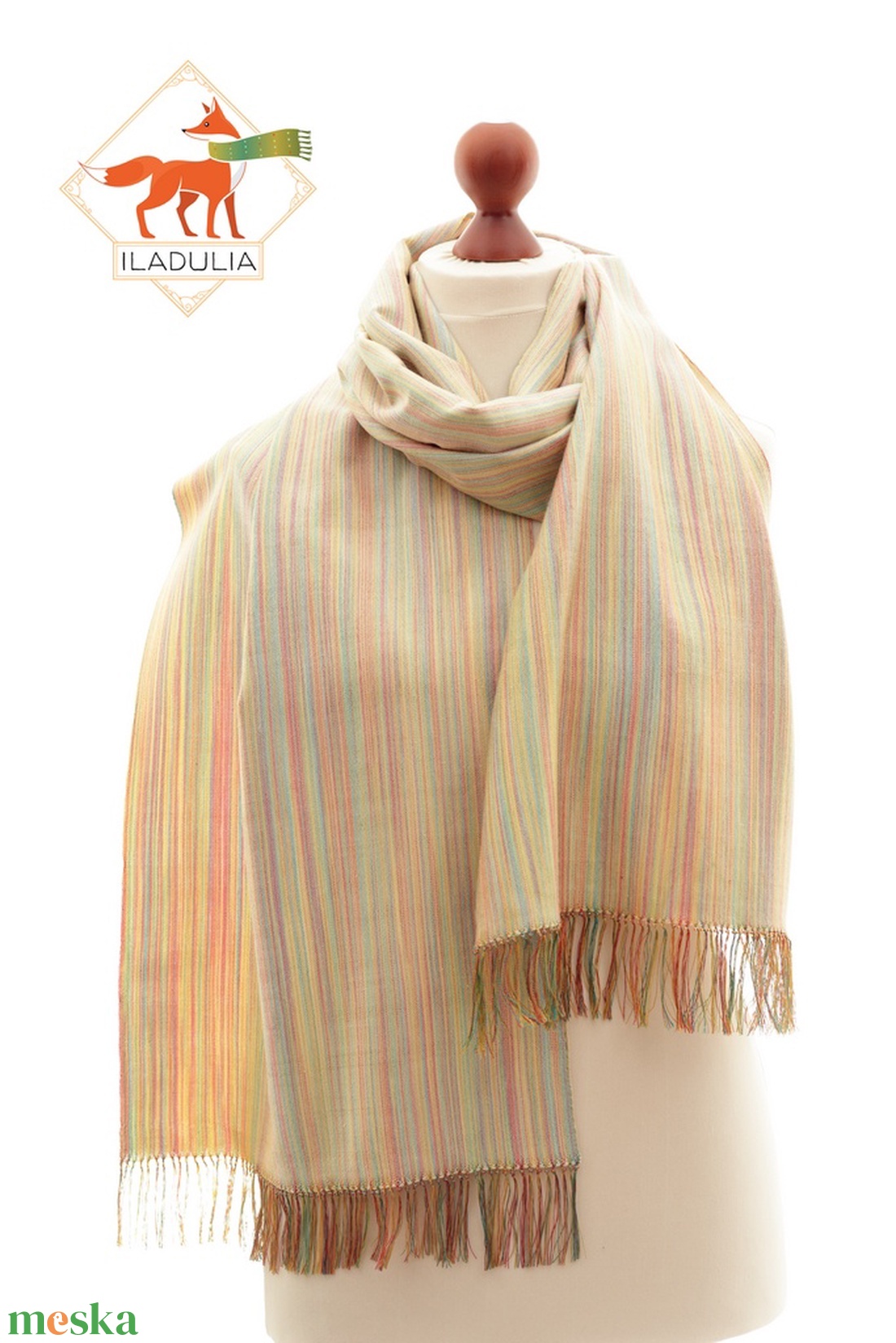 100% natúr hernyóselyem kézi szőttes sál, gyöngyös selyem rojttal - ruha & divat - sál, sapka, kendő - kendő - Meska.hu