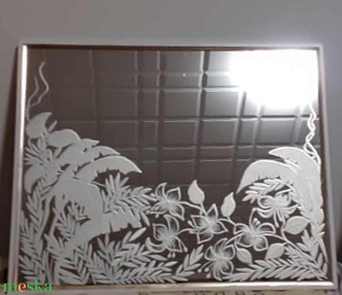 Pálmaleveles kézzel gravirozott tükör - otthon & életmód - dekoráció - tükör - Meska.hu