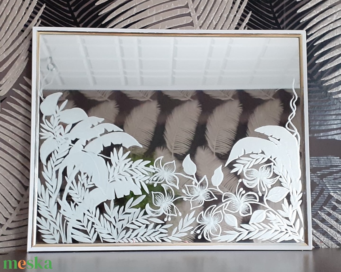 Pálmaleveles kézzel gravirozott tükör - otthon & életmód - dekoráció - tükör - Meska.hu