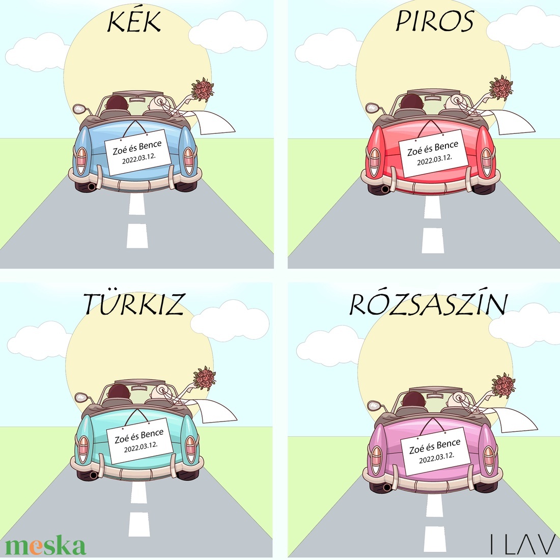Autós pénzátadó képkeret, nászajándék átadó esküvőre - választható autószínnel - esküvő - emlék & ajándék - nászajándék - esküvői pénzátadó képkeret - Meska.hu