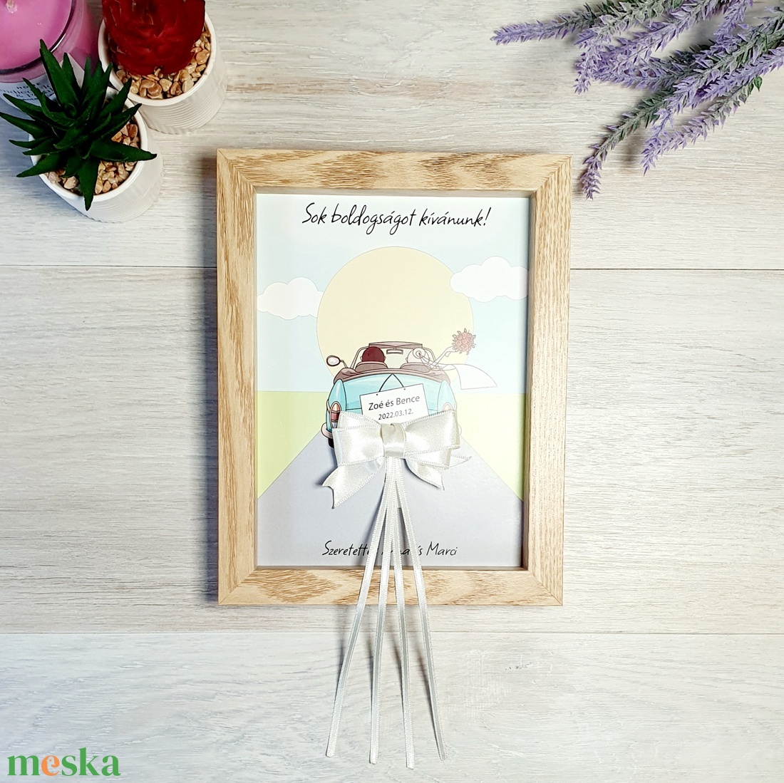 Autós pénzátadó képkeret, nászajándék átadó esküvőre - választható autószínnel - esküvő - emlék & ajándék - nászajándék - esküvői pénzátadó képkeret - Meska.hu